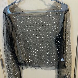 Black Embellished Sheer Long Sleeve Blouse